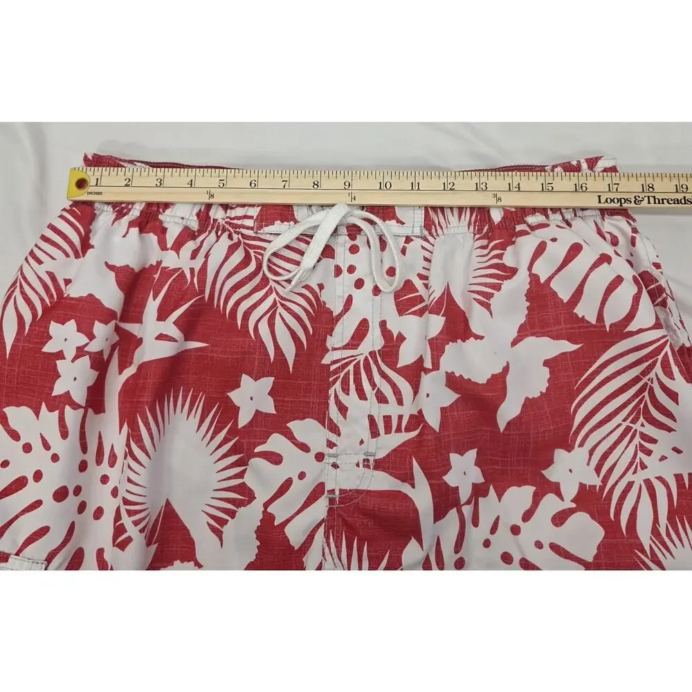 Newport Blue Swim Trunks Mens XL Red White Tropical Floral Beach Shorts Lined